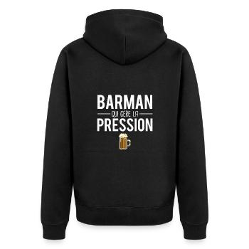 Barman qui gère la pression bière humour - Veste à capuche bio Premium Unisexe - noir - Dos - Nico (187cm)