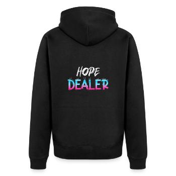 Hope Dealer - christian Jesus Design - Unisex Premium Bio Zip Hoodie - Schwarz - Hinten - Nico (187cm)