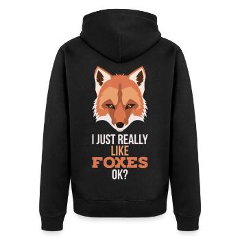 Ich mag Füchse wirklich Ok Rotfuchs Spruch - Unisex Premium Bio Zip Hoodie - Schwarz - Hinten - Nico (187cm)