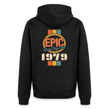 Legendary since 1979 - Unisex Premium Organic Zip Hoodie - black - Back - Nico (187cm)