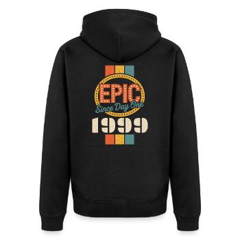 Legendär seit 1999 - Unisex Premium Bio Zip Hoodie - Schwarz - Hinten - Nico (187cm)