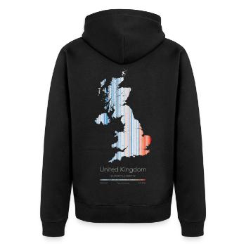 Royaume-Uni – Histoire du climat Carte des rayures du réchauffement imprimé - Veste à capuche bio Premium Unisexe - noir - Dos - Nico (187cm)