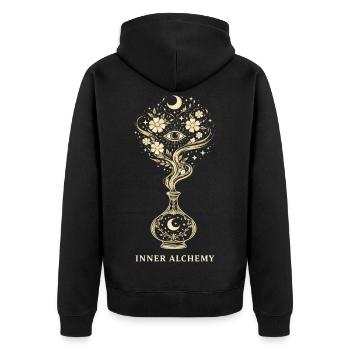 Innere Alchemie-Mond-Blumenkunst - Unisex Premium Bio Zip Hoodie - Schwarz - Hinten - Nico (187cm)