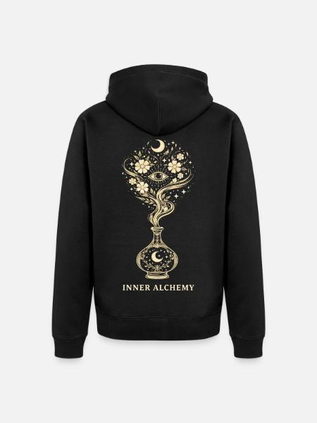 Innere Alchemie-Mond-Blumenkunst - Unisex Premium Bio Zip Hoodie - Schwarz