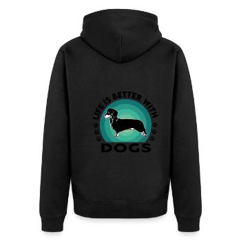 Dog Hund Dackel Life is better - Unisex Premium Bio Zip Hoodie - Schwarz - Hinten - Nico (187cm)