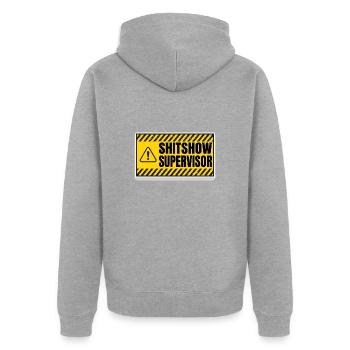 Shit Show Supervisor - Unisex Premium Bio Zip Hoodie - Grau meliert - Hinten - Nico (187cm)