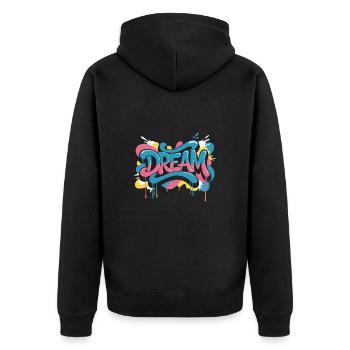 DREAM Graffiti Design voller Farbe und Motivation - Unisex Premium Bio Zip Hoodie - Schwarz - Hinten - Nico (187cm)