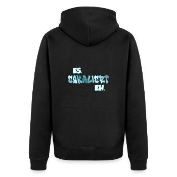 Es eskaliert eh - Unisex Premium Bio Zip Hoodie - Schwarz - Hinten - Nico (187cm)