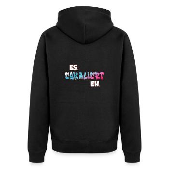Es eskaliert eh - Unisex Premium Bio Zip Hoodie - Schwarz - Hinten - Nico (187cm)