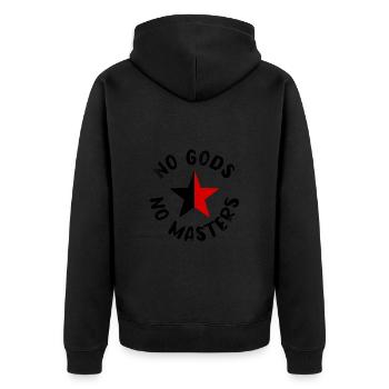 No Gods No Masters - Unisex Premium Bio Zip Hoodie - Schwarz - Hinten - Nico (187cm)