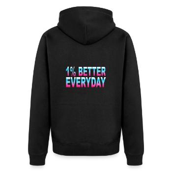 1% better every day - Unisex Premium Organic Zip Hoodie - black - Back - Nico (187cm)