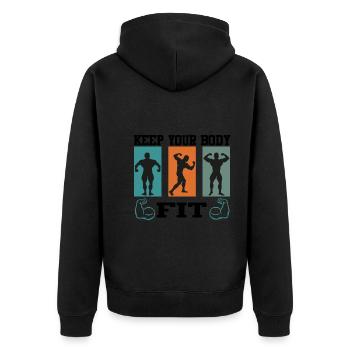 Bodybuilding Keep Body Fit Muskeltraining Hantel - Unisex Premium Bio Zip Hoodie - Schwarz - Hinten - Nico (187cm)