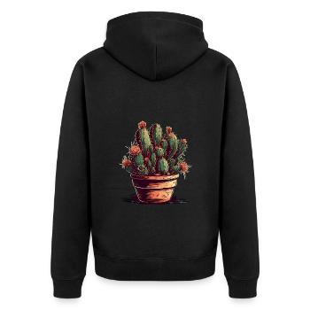 Petit cactus vert dans un pot de fleurs avec des fleurs - Veste à capuche bio Premium Unisexe - noir - Dos - Nico (187cm)