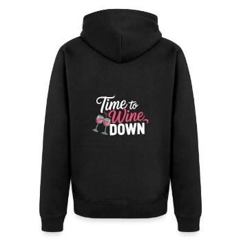 Time to Wine Down – Lustiges Wein-Design - Unisex Premium Bio Zip Hoodie - Schwarz - Hinten - Nico (187cm)