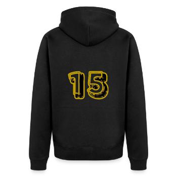 15. 15 YEARS. 15th ANNIVERSARY. 15 YEAR ANNIVERSARY. - Unisex Premium Organic Zip Hoodie - black - Back - Nico (187cm)