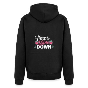 Time to Wine Down – Lustiges Wein-Design - Unisex Premium Bio Zip Hoodie - Schwarz - Hinten - Nico (187cm)
