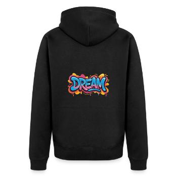 DREAM Graffiti Design voller Farbe und Motivation - Unisex Premium Bio Zip Hoodie - Schwarz - Hinten - Nico (187cm)