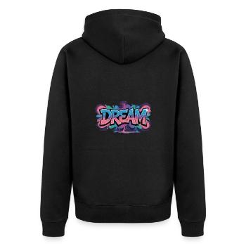 DREAM Graffiti Design voller Farbe und Motivation - Unisex Premium Bio Zip Hoodie - Schwarz - Hinten - Nico (187cm)