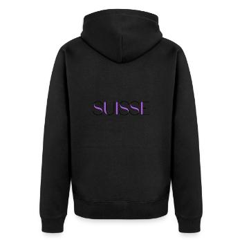 SCHWEIZ. LAND. GENF. HUMOR. LAND. FLAGGE - Unisex Premium Bio Zip Hoodie - Schwarz - Hinten - Nico (187cm)