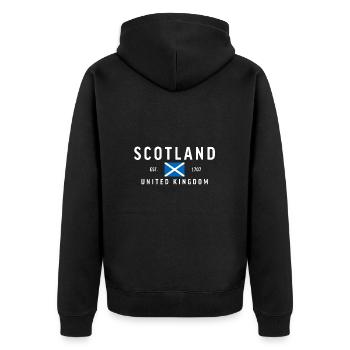 Schottland Est.1707 Klassisches Schottlandhemd - Unisex Premium Bio Zip Hoodie - Schwarz - Hinten - Nico (187cm)