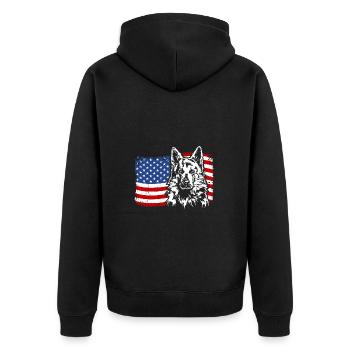 Weisser Schweizer Schäferhund Amerika Fahne Hunde - Unisex Premium Bio Zip Hoodie - Schwarz - Hinten - Nico (187cm)