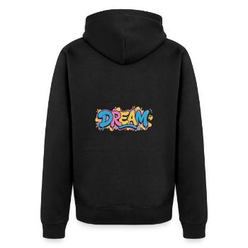 DREAM Graffiti Design voller Farbe und Motivation - Unisex Premium Bio Zip Hoodie - Schwarz - Hinten - Nico (187cm)