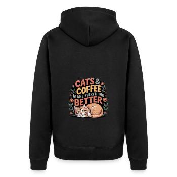 Le chat et le café sont tout ce dont j’ai besoin - Veste à capuche bio Premium Unisexe - noir - Dos - Nico (187cm)