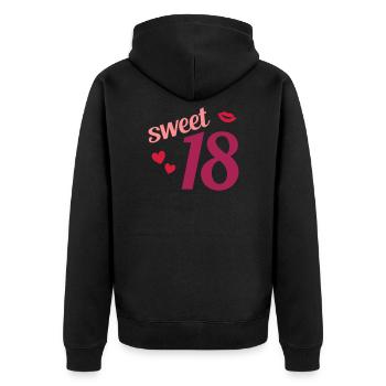 Sweet 18 (hearts, lips) - Unisex Premium Organic Zip Hoodie - black - Back - Nico (187cm)