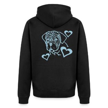 mastino © - www.dog-power.nl - Unisex Premium Bio Zip Hoodie - Schwarz - Hinten - Nico (187cm)