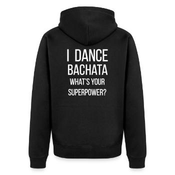 Bachata Supermacht - Unisex Premium Bio Zip Hoodie - Schwarz - Hinten - Nico (187cm)