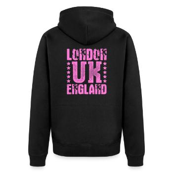London - Unisex Premium Bio Zip Hoodie - Schwarz - Hinten - Nico (187cm)