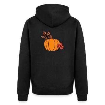 Herbstlicher Kürbis mit Blättern – Cozy Vibes - Unisex Premium Bio Zip Hoodie - Schwarz - Hinten - Nico (187cm)