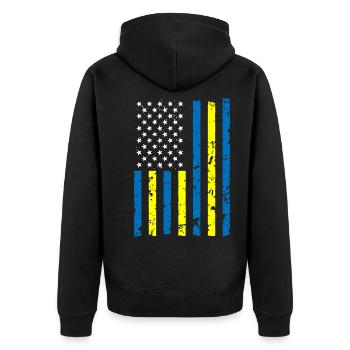 Ukraine Amerika Flagge I Stand With Ukraine - Unisex Premium Bio Zip Hoodie - Schwarz - Hinten - Nico (187cm)