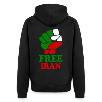 Free iran - Unisex Premium Bio Zip Hoodie - Schwarz - Hinten - Nico (187cm)