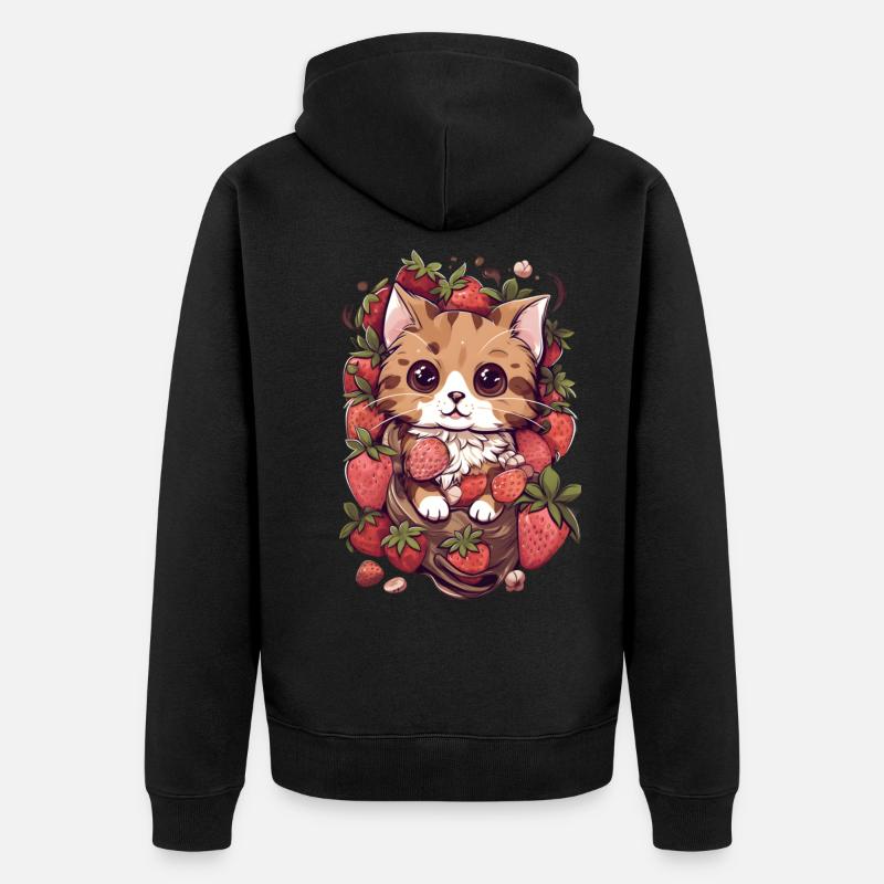 Ragamuffin Katze Erdbeere Geschenk - Unisex Premium Bio Zip Hoodie - Schwarz