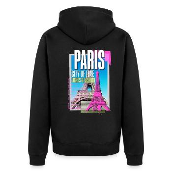 Paris, France, Ville, Skyline, Tour Eiffel, Art - Veste à capuche bio Premium Unisexe - noir - Dos - Nico (187cm)