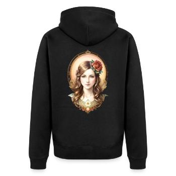 Art Nouveau Woman with Rose - Vintage Portrait - Unisex Premium Organic Zip Hoodie - black - Back - Nico (187cm)