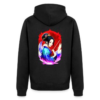 Mystische Geisha - Retro Stil - Unisex Premium Bio Zip Hoodie - Schwarz - Hinten - Nico (187cm)
