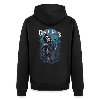 Grim Reaper "Death Waits" Gothic Art - Unisex Premium Organic Zip Hoodie - black - Back - Nico (187cm)