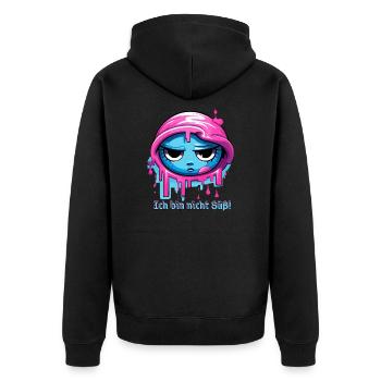 Ich bin nicht süß! - Unisex Premium Bio Zip Hoodie - Schwarz - Hinten - Nico (187cm)