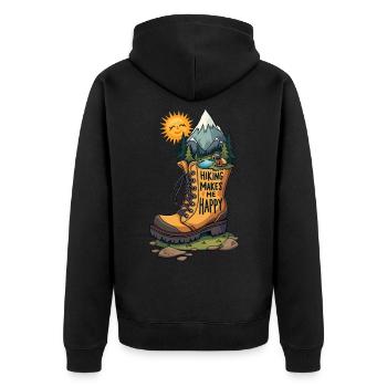 Wandern macht mich glücklich - Unisex Premium Bio Zip Hoodie - Schwarz - Hinten - Nico (187cm)