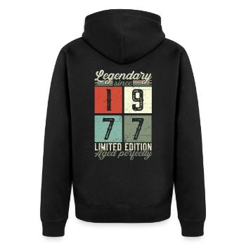 Legendary since 1977 45th birthday gift - Unisex Premium Organic Zip Hoodie - black - Back - Nico (187cm)