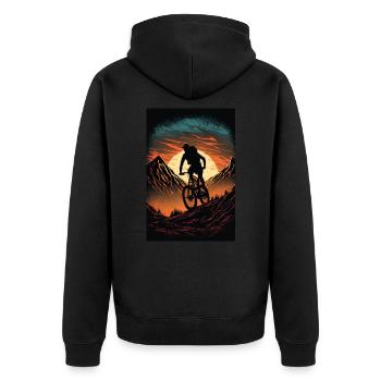 Extremsportler downhill Fahrer im Sonnenuntergang - Unisex Premium Bio Zip Hoodie - Schwarz - Hinten - Nico (187cm)