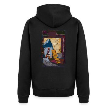 Kunst Impressionismus - Unisex Premium Bio Zip Hoodie - Schwarz - Hinten - Nico (187cm)