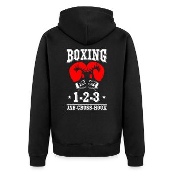 Boxing Jab Cross Hook - Unisex Premium Organic Zip Hoodie - black - Back - Nico (187cm)