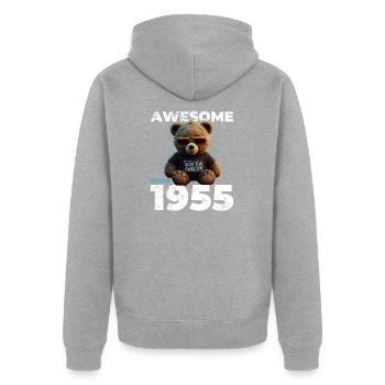 70e anniversaire Original 1955 Vintage 1955 Ours mignon - Veste à capuche bio Premium Unisexe - gris chiné - Dos - Nico (187cm)