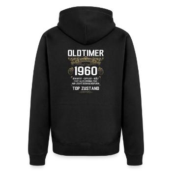 65. Geburtstag Oldtimer Jahrgang 1960 - Unisex Premium Bio Zip Hoodie - Schwarz - Hinten - Nico (187cm)