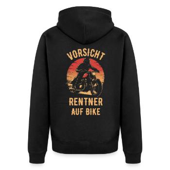 Motorrad Vintage Pensionär Rentner - Unisex Premium Bio Zip Hoodie - Schwarz - Hinten - Nico (187cm)