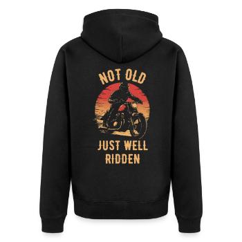 Motorrad Vintage Pensionär Rentner - Unisex Premium Bio Zip Hoodie - Schwarz - Hinten - Nico (187cm)