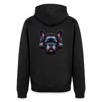 Bouledogue français avec écouteurs - Veste à capuche bio Premium Unisexe - noir - Dos - Nico (187cm)